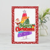 モダンなクリスマスツリーの絵　カラフル シーズンカード (スタンド正面)