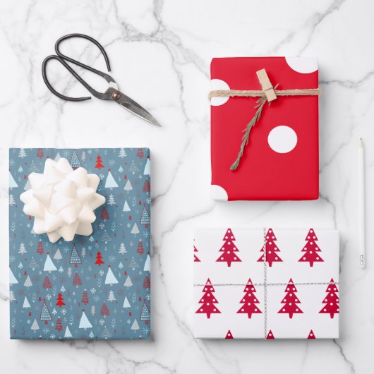 モダンなクリスマスツリー柄のラッピングペーパーセット ラッピングペーパーシート (正面)