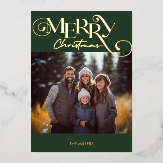 モダンなクリスマスツリー グリーン プライド ミニマル 1枚の写真 箔シーズンカード (正面)