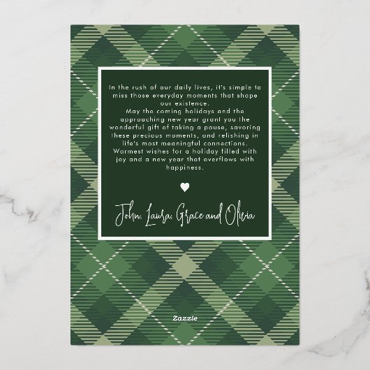 モダンなクリスマスツリー グリーン プライド ミニマル 1枚の写真 箔シーズンカード (裏面)