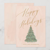 モダンなクリスマスツリー ゴールドカリグラフィー シーズンカード (正面/裏面)