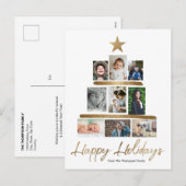 モダンなクリスマスツリー ゴールドスクリプト 家族写真 シーズンポストカード (正面/裏面)