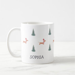 モダンなクリスマスツリー ダックスフンド柄 コーヒーマグカップ