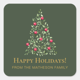 モダンなクリスマスツリー 緑 赤 エレガント ファミリー スクエアシール