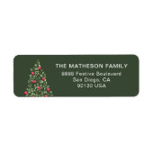 モダンなクリスマスツリー 緑 赤 エレガント ファミリー ラベル (正面)