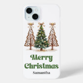 モダンなクリスマスツリー 緑 金 レオパード柄 Case-Mate iPhoneケース (裏面)