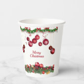 モダンなクリスマスパーティーの赤い飾り 紙コップ (正面)