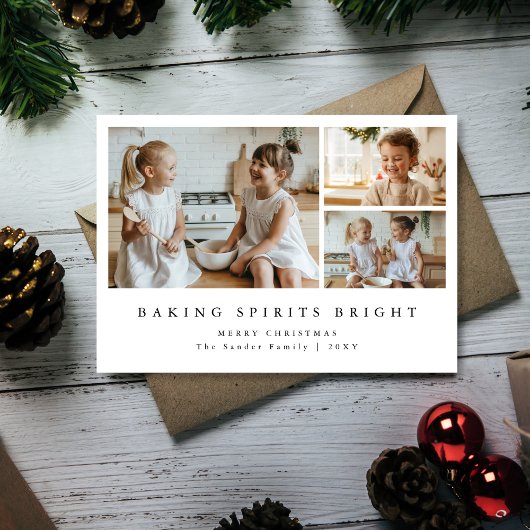 モダンなクリスマスフォトカード「Baking Spirits Bright」 シーズンカード