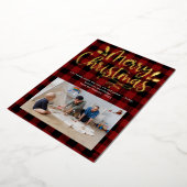 モダンなクリスマスプレイドホイルのホリデーカード 箔シーズンカード (回転した状態)