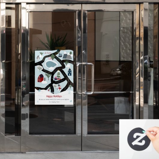 モダンなクリスマスマップの物語を伝えるイラスト ウィンドウサイン (オフィスドア)