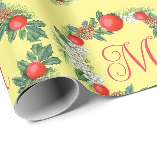 モダンなクリスマスリース 赤 緑 黄色 ラッピングペーパー (ロールコーナー)