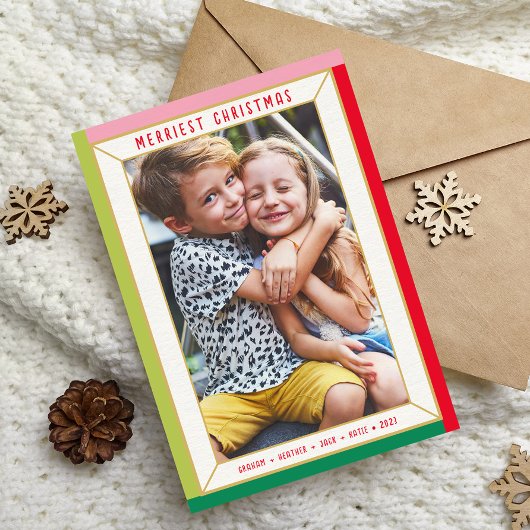 モダンなクリスマス写真のカラーブロックボーダー シーズンカード