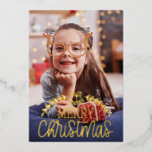 モダンなクリスマス写真フォイル 箔シーズンカード (正面)