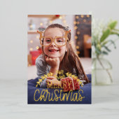 モダンなクリスマス写真フォイル 箔シーズンカード (立ち正面)