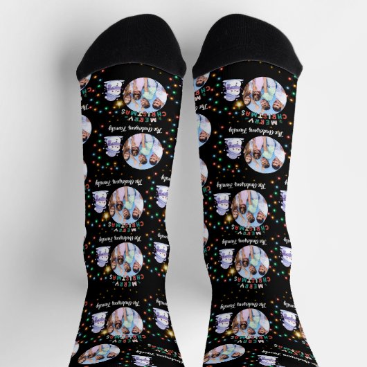 モダンなクリスマス家族スノーマン写真と名前 ソックス (上部)