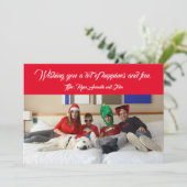 モダンなクリスマス家族写真 ホリデーレッド シーズンカード (スタンド正面)