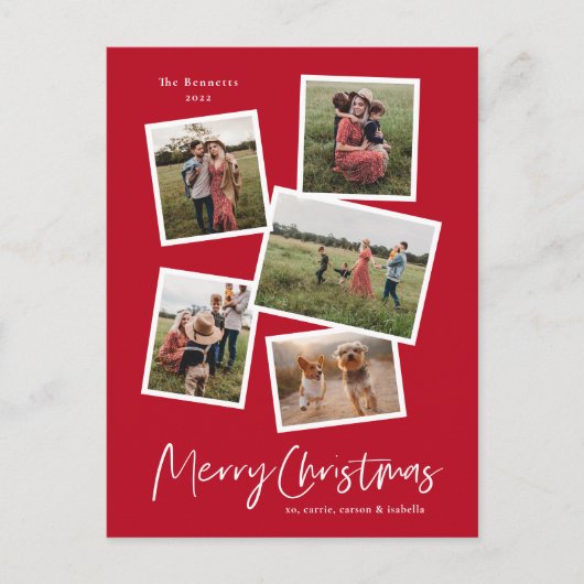 モダンなクリスマス5枚の写真コラージュ シーズンポストカード (正面)