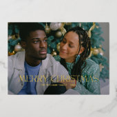 モダンなクリスマス おしゃれなシンプルな家族写真 箔シーズンカード (正面)