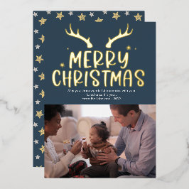 モダンなクリスマス スターズ フォト ホイル ホリデー カード