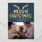 モダンなクリスマス スターズ フォト ホイル ホリデー カード (正面)