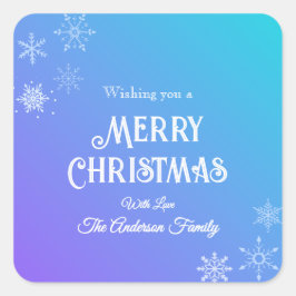 モダンなクリスマス スノーフレーク 紫 青 スクエアシール