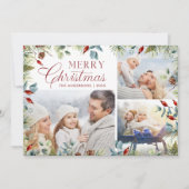 モダンなクリスマス フォト コラージュ 冬のグリーン シーズンカード (正面)