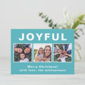 モダンなクリスマス ブルー フォトコラージュ シーズンカード (スタンド正面)