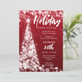 モダンなクリスマス・ホリデー・オープンハウス・パーティー 赤 招待状 (スタンド正面)