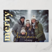 モダンなクリスマス　ミニマル　１枚の写真　緑　金 箔シーズンカード (正面)