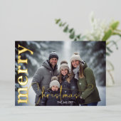 モダンなクリスマス　ミニマル　１枚の写真　緑　金 箔シーズンカード (立ち正面)