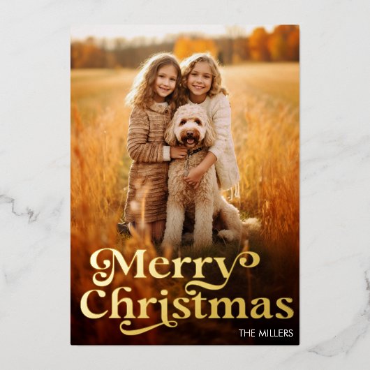 モダンなクリスマス　ミニマル　1枚の写真のエレガントなデザイン 箔シーズンカード (正面)