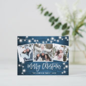 モダンなクリスマス　ラスティック　３枚の写真を使ったグリーティングカード　ホリデー ポストカード (スタンド正面)
