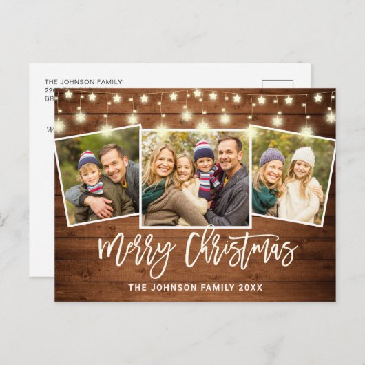 モダンなクリスマス　ラスティック　3枚の写真を使ったグリーティングカード ポストカード (正面/裏面)