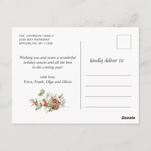 モダンなクリスマス　ラスティック　3枚の写真を使ったグリーティングカード ポストカード (裏面)