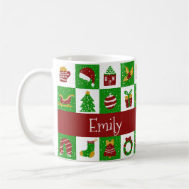 モダンなクリスマス 名前入りデザイン グリーン コーヒーマグカップ