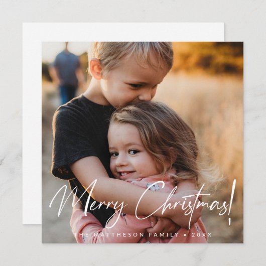 モダンなクリスマス　手書きスクリプトの写真 シーズンカード (正面/裏面)