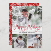 モダンなクリスマス　３つの写真　素朴な木製グリーティング シーズンカード (正面/裏面)