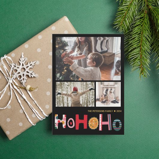 モダンなクリスマス 3枚の写真入りグリーティングカード シーズンカード