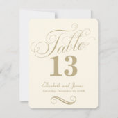 モダンなクリームゴールドのスクリプト結婚式テーブルナンバー 招待状 (正面)