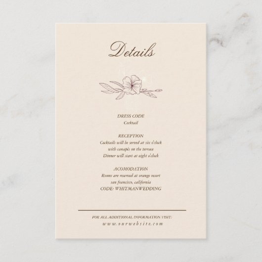 モダンなクリーム色の花の詳細封筒カード エンクロージャーカード (正面)