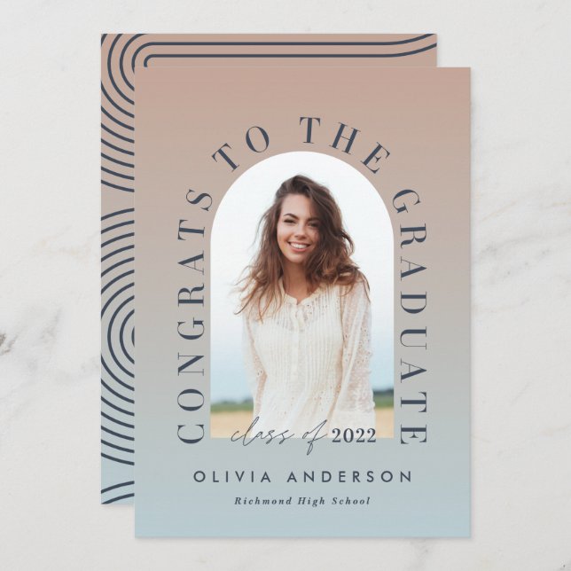 モダンなグラデーションタイポグラフィ写真アーチ卒業 (正面/裏面)