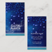 モダンなグリッターの《写真》ぼけ味のメーキャップアーティストの青 名刺 (正面/裏面)