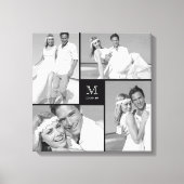 モダンなグリッドのモノグラム結婚式4枚の写真のコラージュ キャンバスプリント (正面)