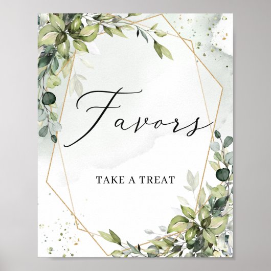 モダンなグリーンがかった葉のゴールド幾何学的好意の看板 ポスター (正面)