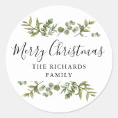 モダンなグリーンでお祝いするクリスマスの家族の名前 ラウンドシール (正面)