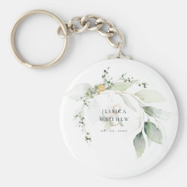 モダンなグリーンとゴールドのユーカリ キーホルダー