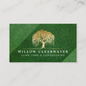 モダンなグリーンとゴールドの柳の木の庭園デザイン 名刺 (正面)