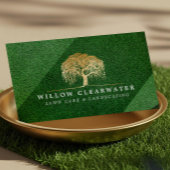 モダンなグリーンとゴールドの柳の木の庭園デザイン 名刺