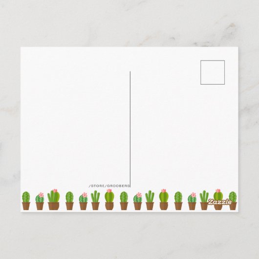 モダンなグリーンとピンクのサボテンイラスト - 素敵な感謝の気持ち ポストカード (裏面)
