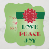 モダンなグリーンとレッドのラブ・ピース・ジョイの名言 シーズンカード (正面/裏面)